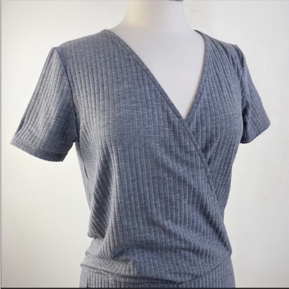 ZARA Gray Ribbed Surplice Top Jumpsuit size S - Picture 6 of 7